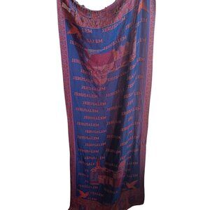 Jerusalem 100% Cashmere Scarf Shawl Fringe – Blue & Red Paisley Pattern 28x64"